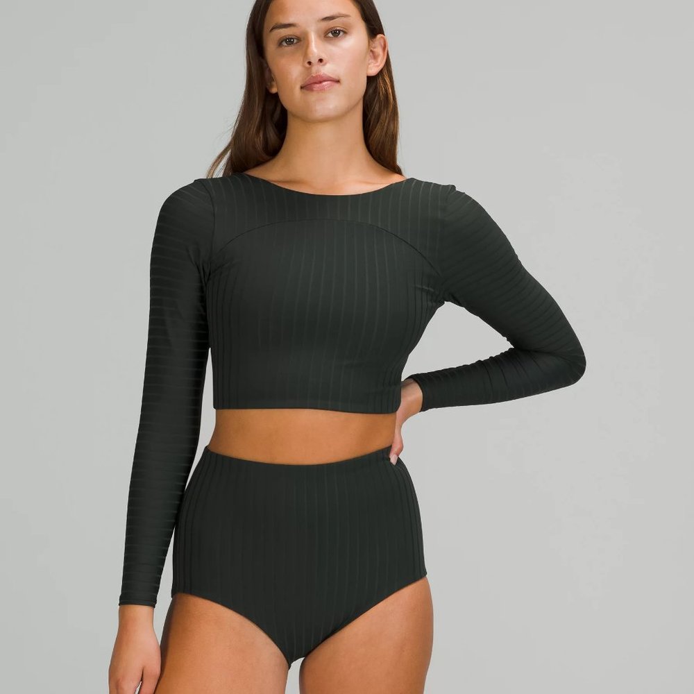 Ribbed Cropped Wrap-Back Long Sleeve
